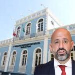 Foto da sede da OAB-PA com a foto do presidente da entidade, Eduardo Imbiriba, acusado de fraudar a eleição em que saiu vencedor.